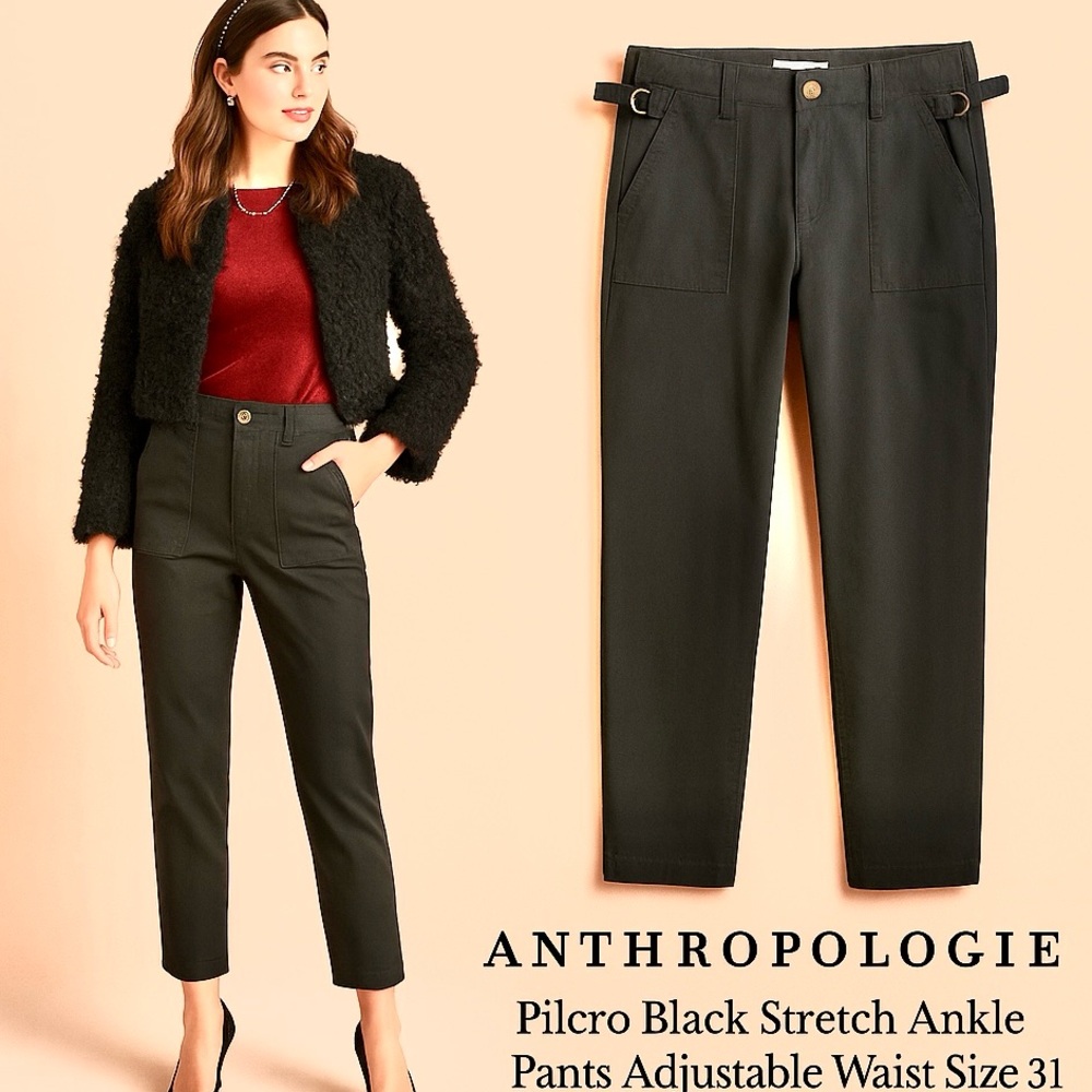 Anthro’s Pilcro,Black Stretch Ankle Pants Adjustable Waist,Excellent Con size 31